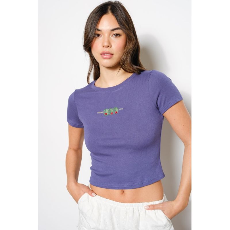 Olive Beaded Tee Periwinkle - Kiyana Boutique