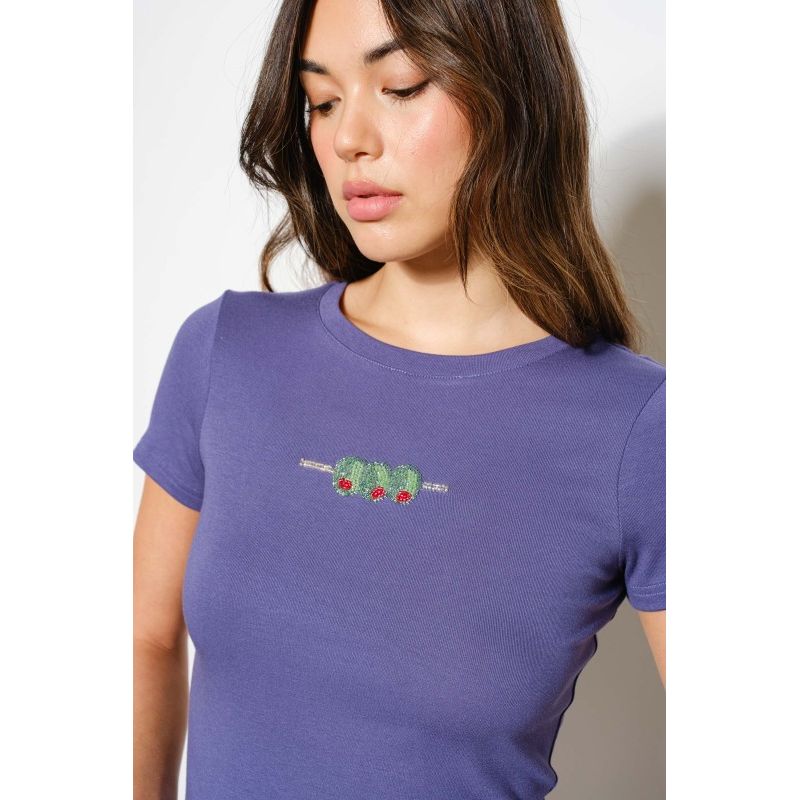 Olive Beaded Tee Periwinkle - Kiyana Boutique
