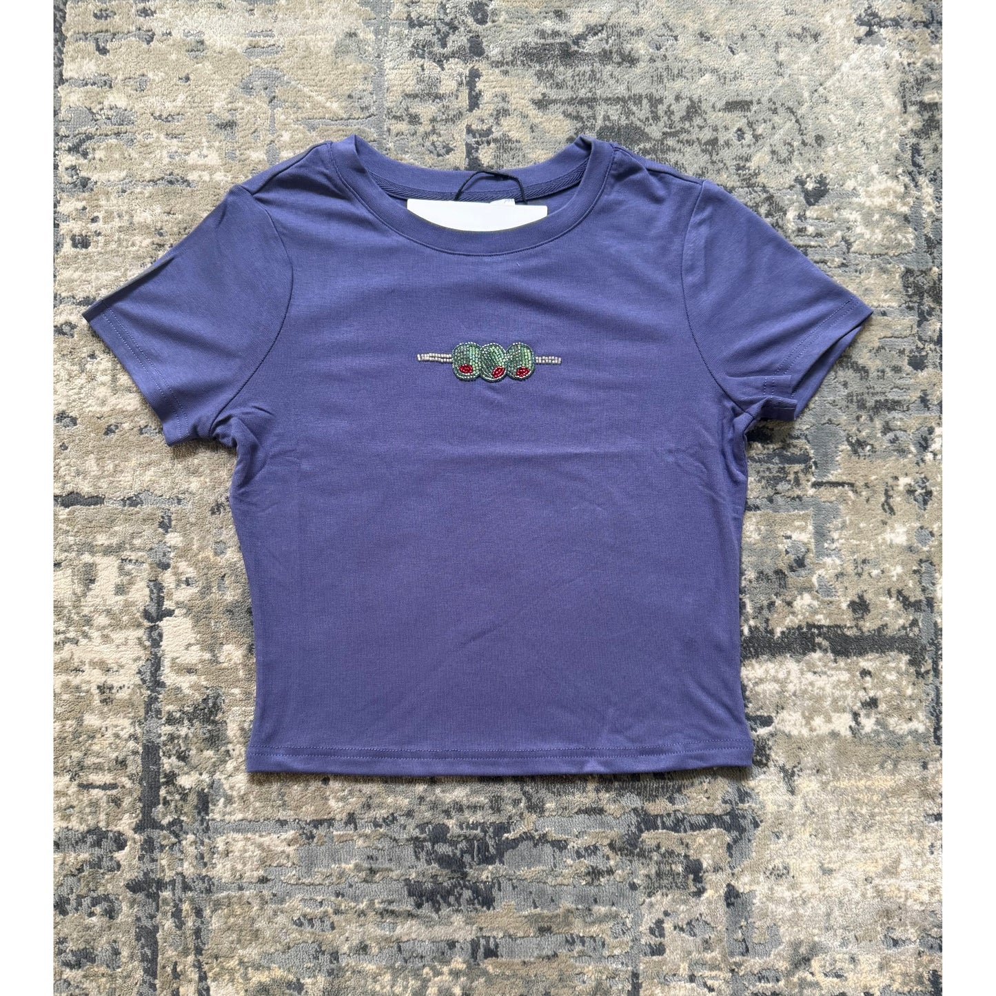 Olive Beaded Tee Periwinkle - Kiyana Boutique