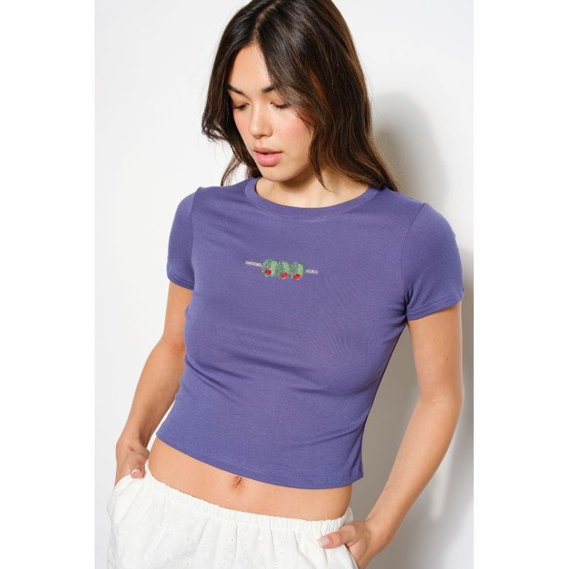 Olive Beaded Tee Periwinkle - Kiyana Boutique