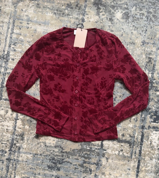 Ophelia Cardigan Floral Burgundy - Kiyana Boutique