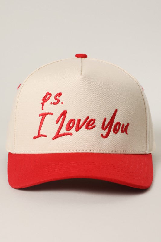 P.S. I Love You Two-Tone Embroidered Trucker Hat Red - Kiyana Boutique