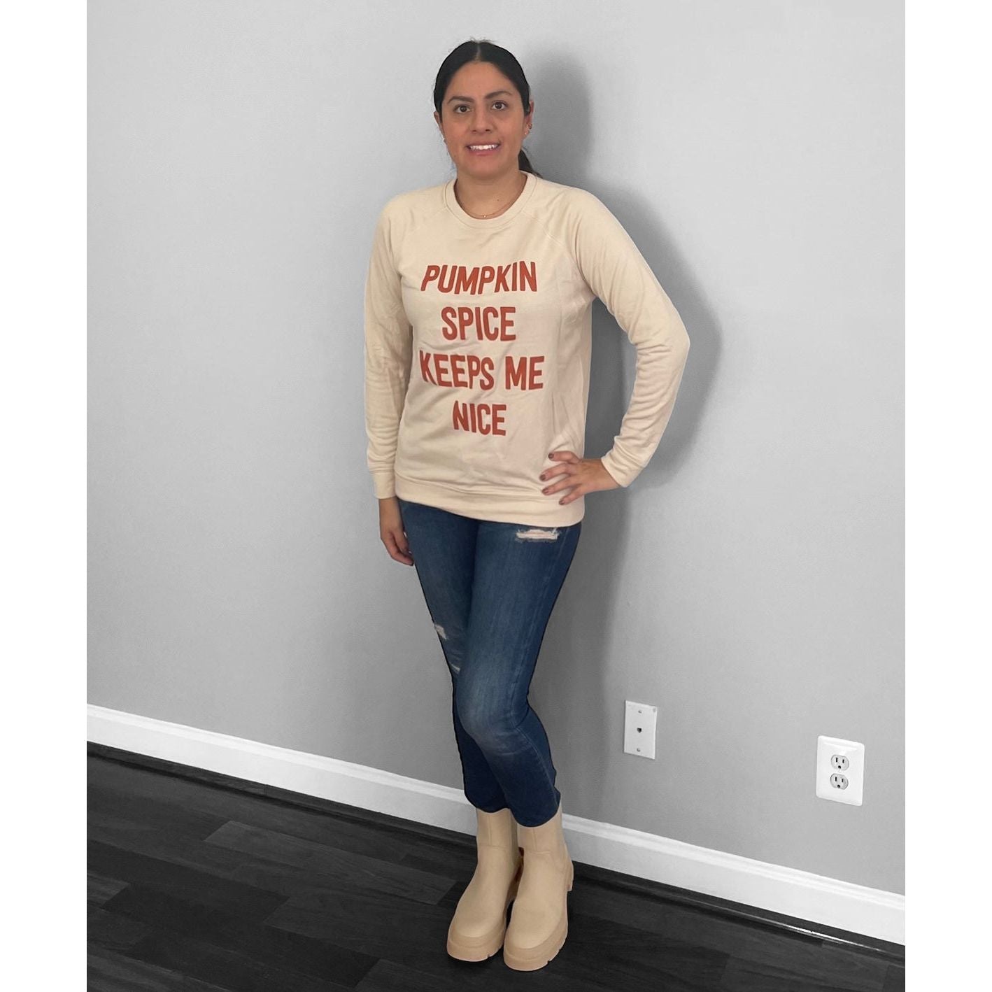 Pumpkin Spice Keeps Me Nice Graphic Sweatshirt - Kiyana Boutique