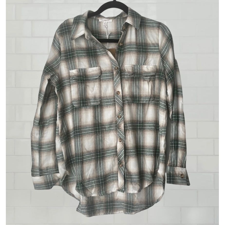 Paige Green Plaid Button Down Shirt - Kiyana Boutique