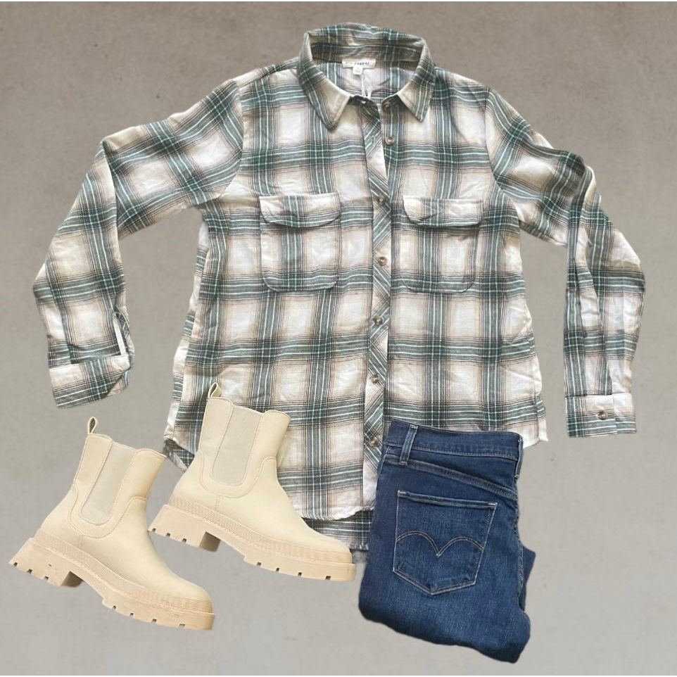 Paige Green Plaid Button Down Shirt - Kiyana Boutique