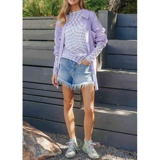 Riley Checkered Mesh Top-Lavender - Kiyana Boutique