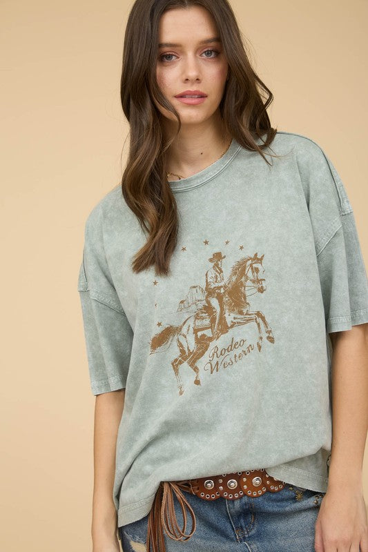Rodeo Western Cowboy Relaxed Fit Graphic Tee - Kiyana Boutique