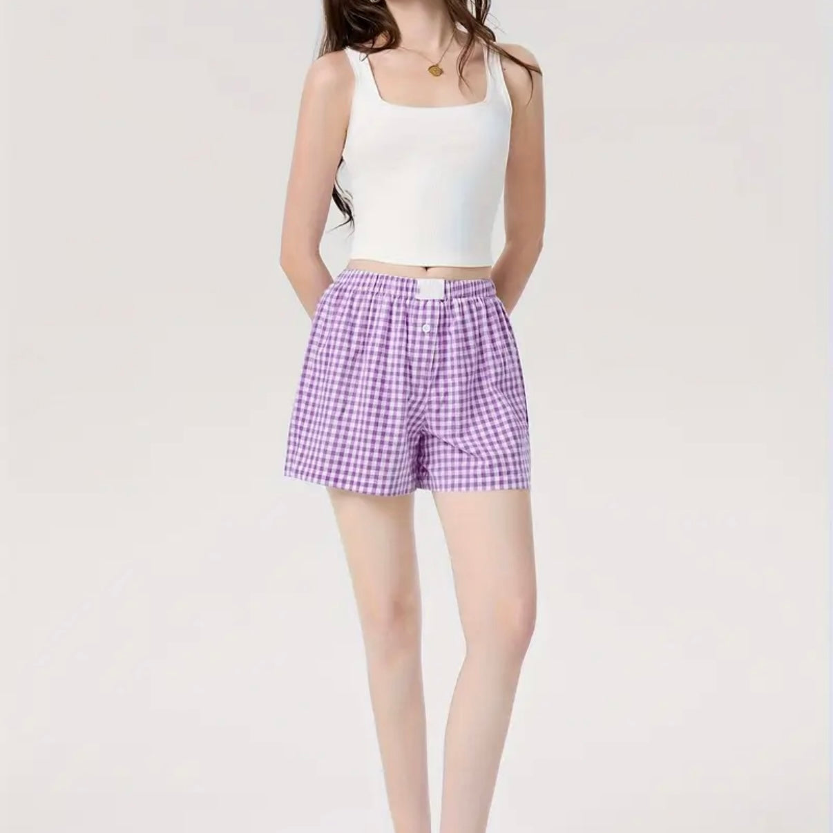 Seaside Gingham Lavender Boxer Shorts
