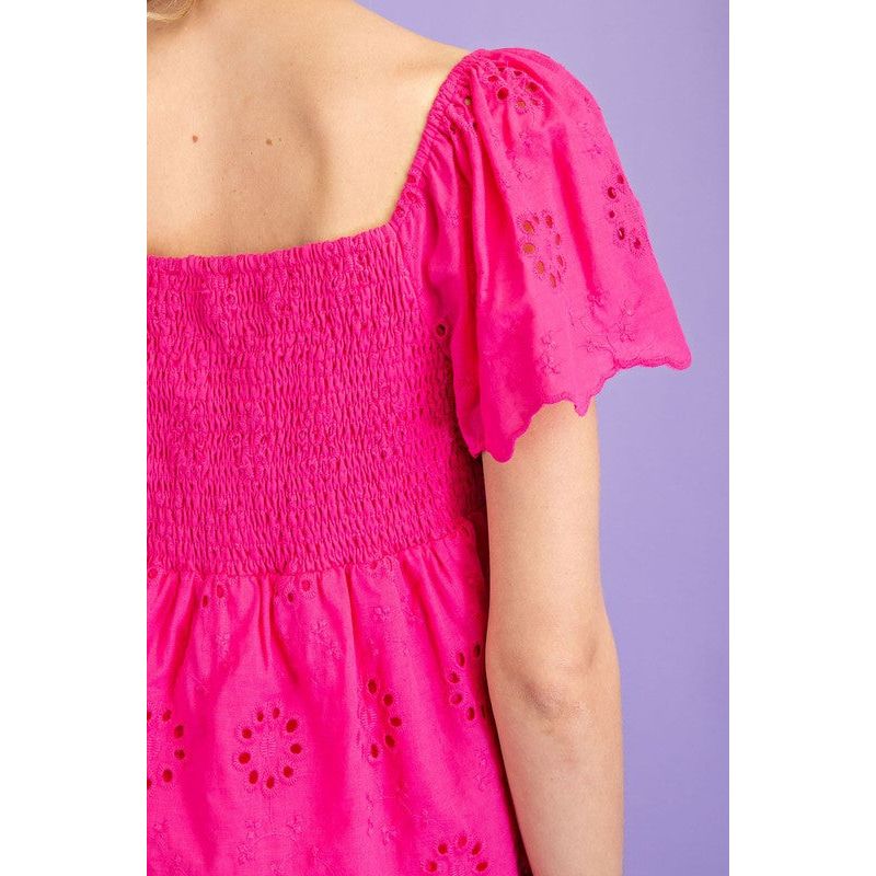 Sofia Eyelet Sweetheart Top in Pink - Kiyana Boutique