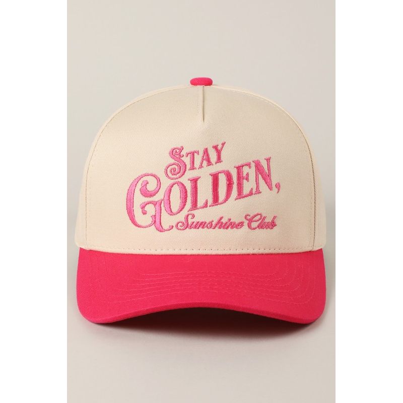 Stay Golden Sunshine Club Embroidered Trucker Hat Hot Pink - Kiyana Boutique