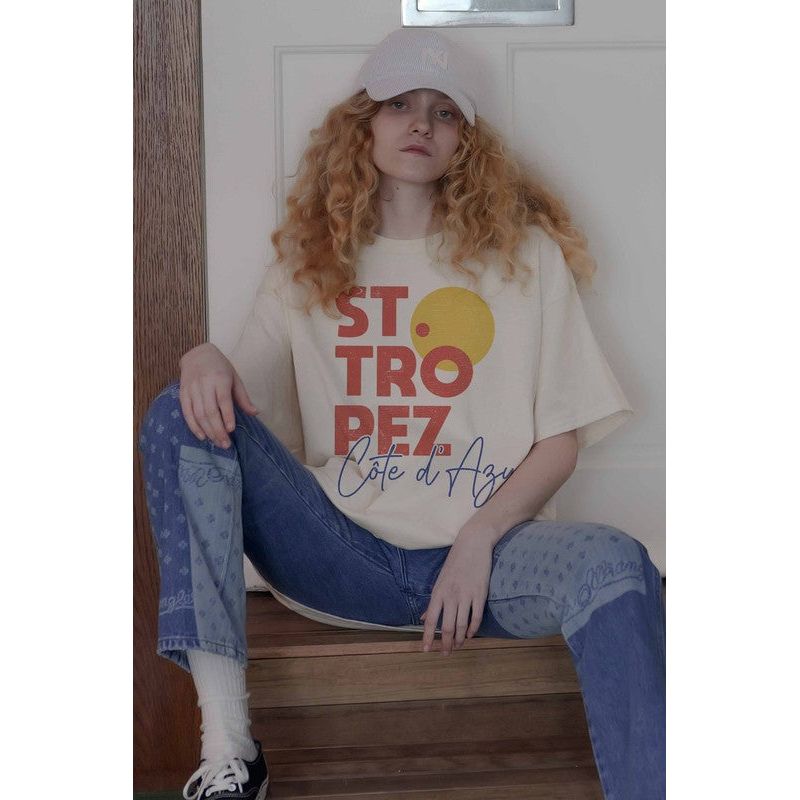 St.Tropez French Riviera Oversized Graphic Tee - Kiyana Boutique