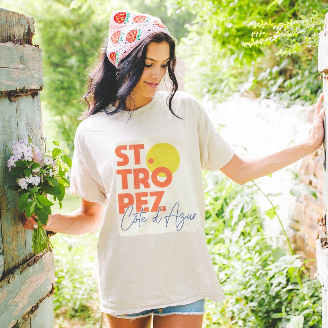 St.Tropez French Riviera Oversized Graphic Tee - Kiyana Boutique