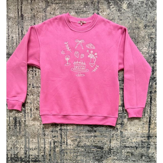 Sunday Brunch Sweatshirt Pink Embroidered Bow - Kiyana Boutique