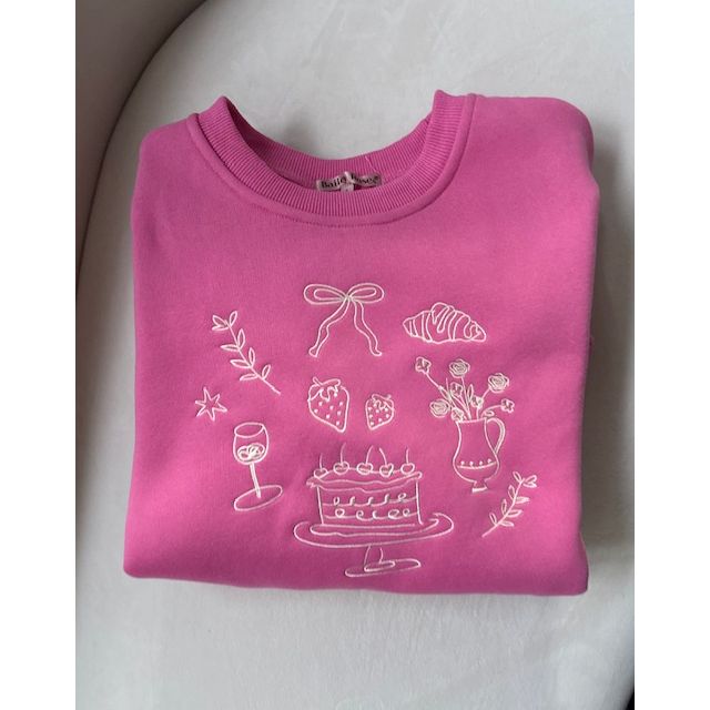 Sunday Brunch Sweatshirt Pink Embroidered Bow - Kiyana Boutique