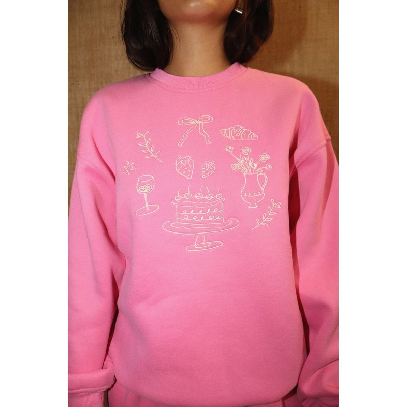 Sunday Brunch Sweatshirt Pink Embroidered Bow - Kiyana Boutique