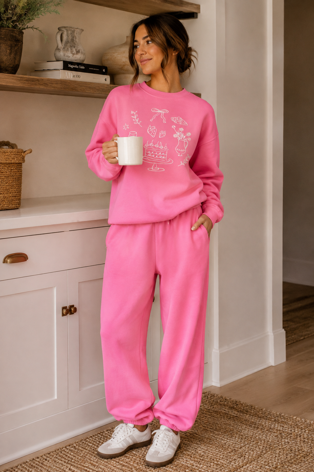 Sunday Brunch Sweatshirt Pink Embroidered Bow - Kiyana Boutique