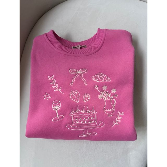 Sunday Brunch Sweatshirt Pink Embroidered Bow - Kiyana Boutique