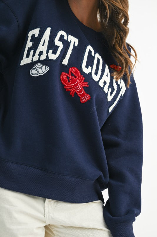 East Coast Graphic Fleece Pullover-Navy Blue Sweatshirt - Kiyana Boutique