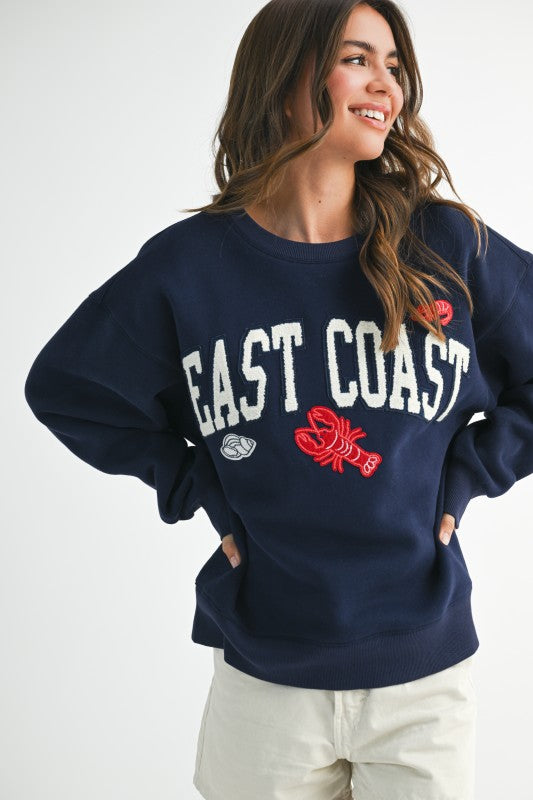 East Coast Graphic Fleece Pullover-Navy Blue Sweatshirt - Kiyana Boutique