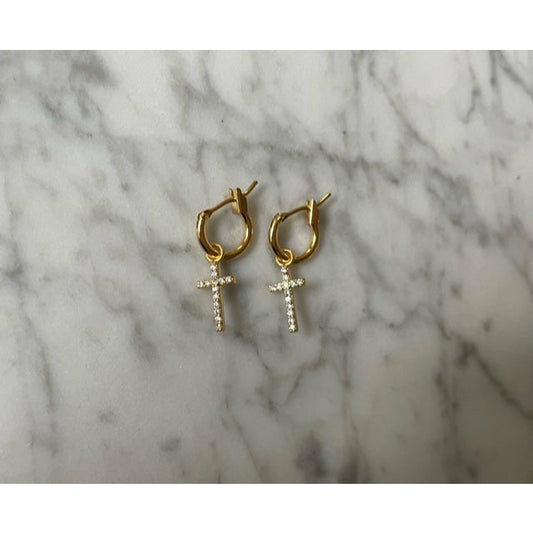 Athena Cross Huggie Hoop Earrings - Kiyana Boutique