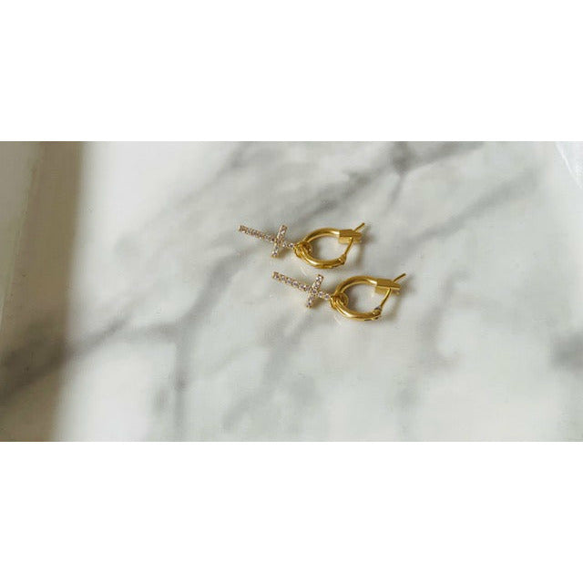 Athena Cross Huggie Hoop Earrings - Kiyana Boutique