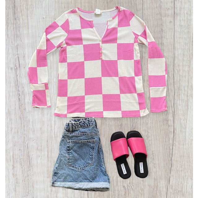 Kenzie Checkered Top-Pink - Kiyana Boutique