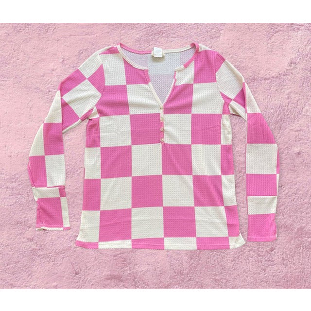 Kenzie Checkered Top-Pink - Kiyana Boutique
