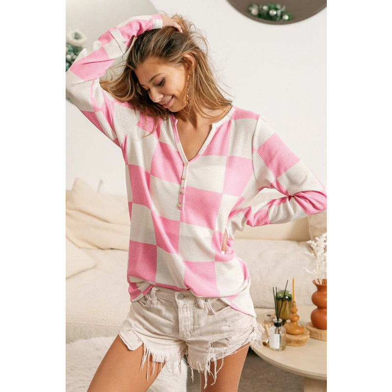 Kenzie Checkered Top-Pink - Kiyana Boutique