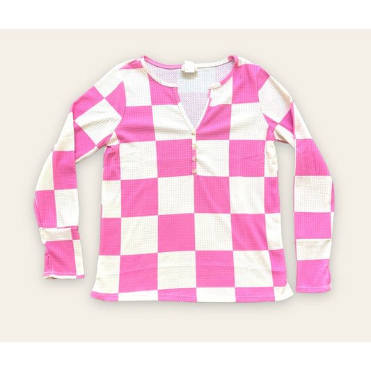Kenzie Checkered Top-Pink - Kiyana Boutique