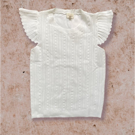 Kristin Pointelle Sweater Top-Off White - Kiyana Boutique