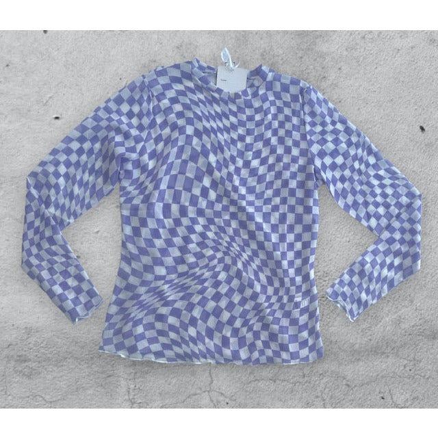 Riley Checkered Mesh Top-Lavender - Kiyana Boutique