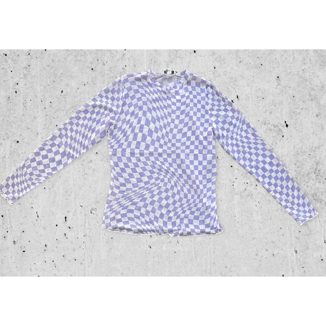 Riley Checkered Mesh Top-Lavender - Kiyana Boutique