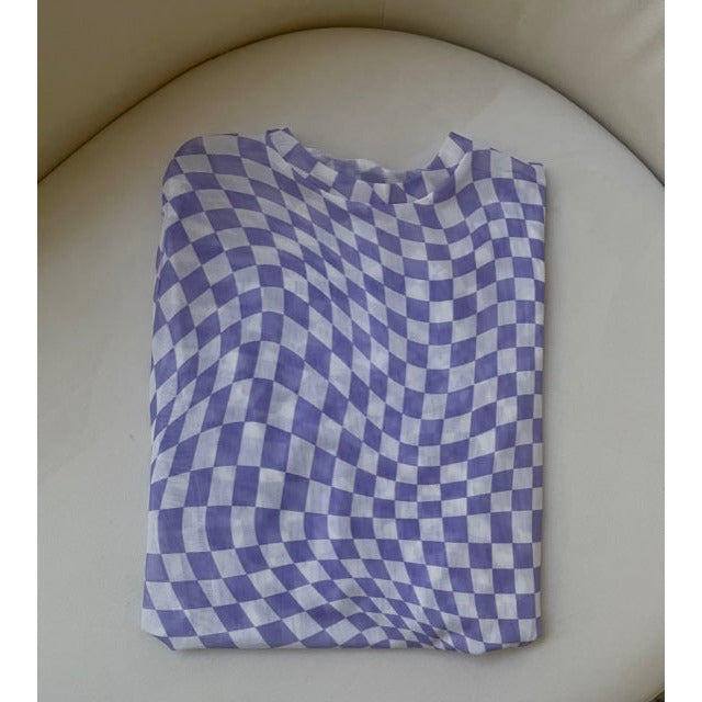 Riley Checkered Mesh Top-Lavender - Kiyana Boutique