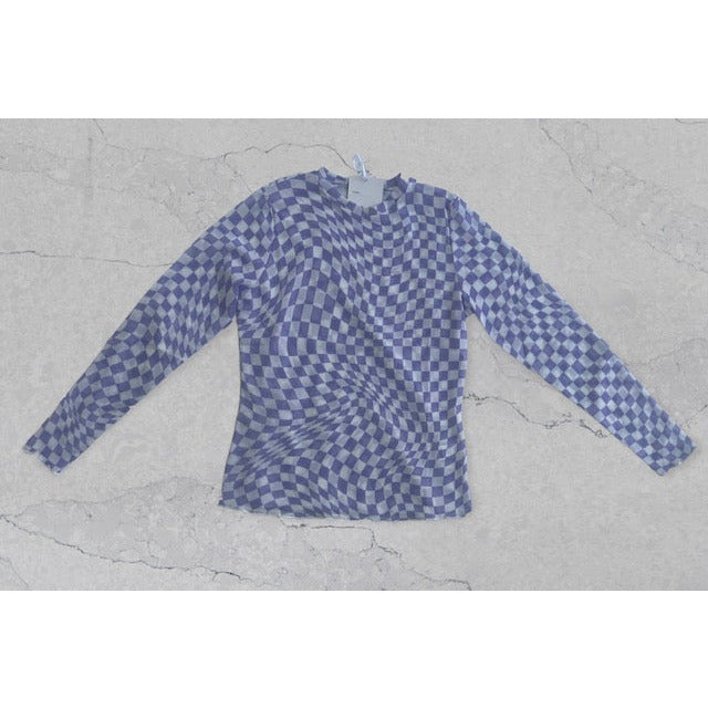 Riley Checkered Mesh Top-Lavender - Kiyana Boutique