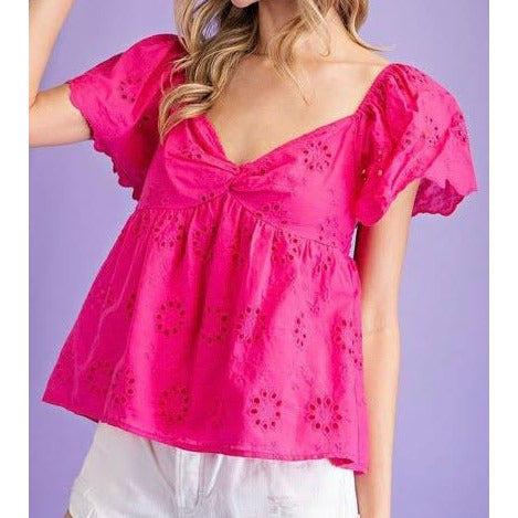 Sofia Eyelet Sweetheart Top in Pink - Kiyana Boutique