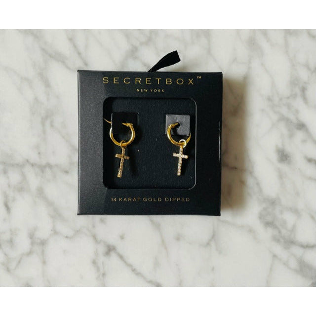 Athena Cross Huggie Hoop Earrings - Kiyana Boutique