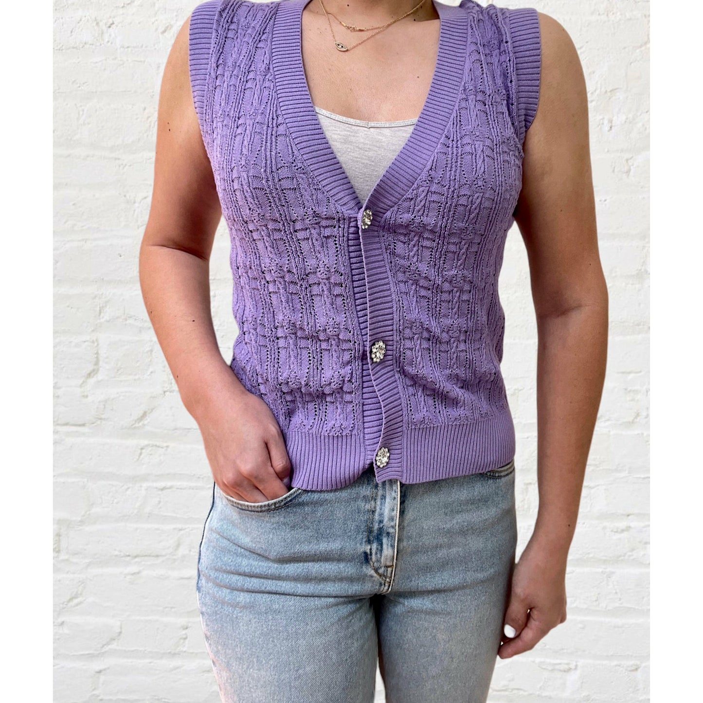 Alessia Jewel Button Sweater Vest - Kiyana Boutique