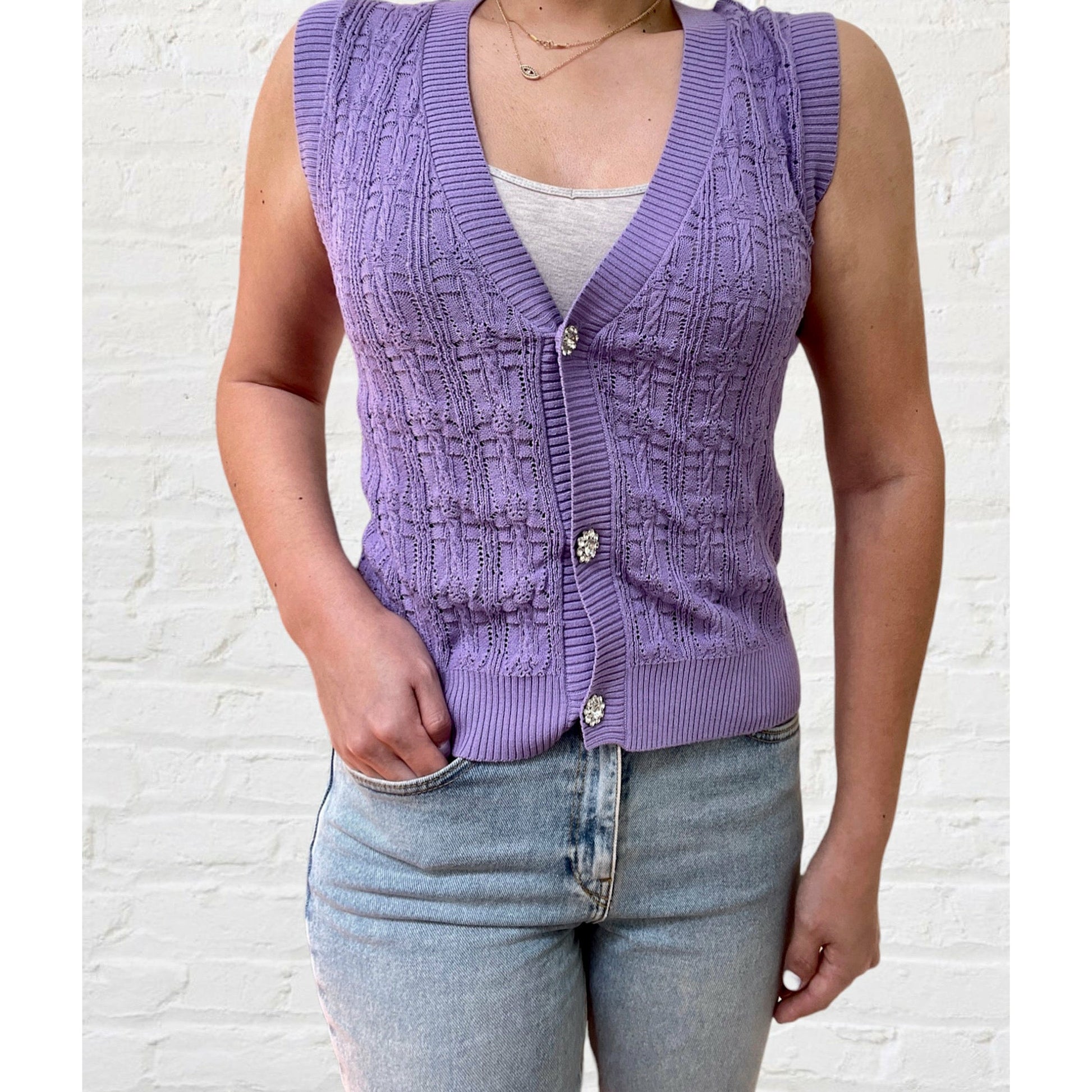 Alessia Jewel Button Sweater Vest - Kiyana Boutique