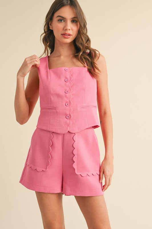 Alexandra Pink Scalloped Vest & Shorts Set