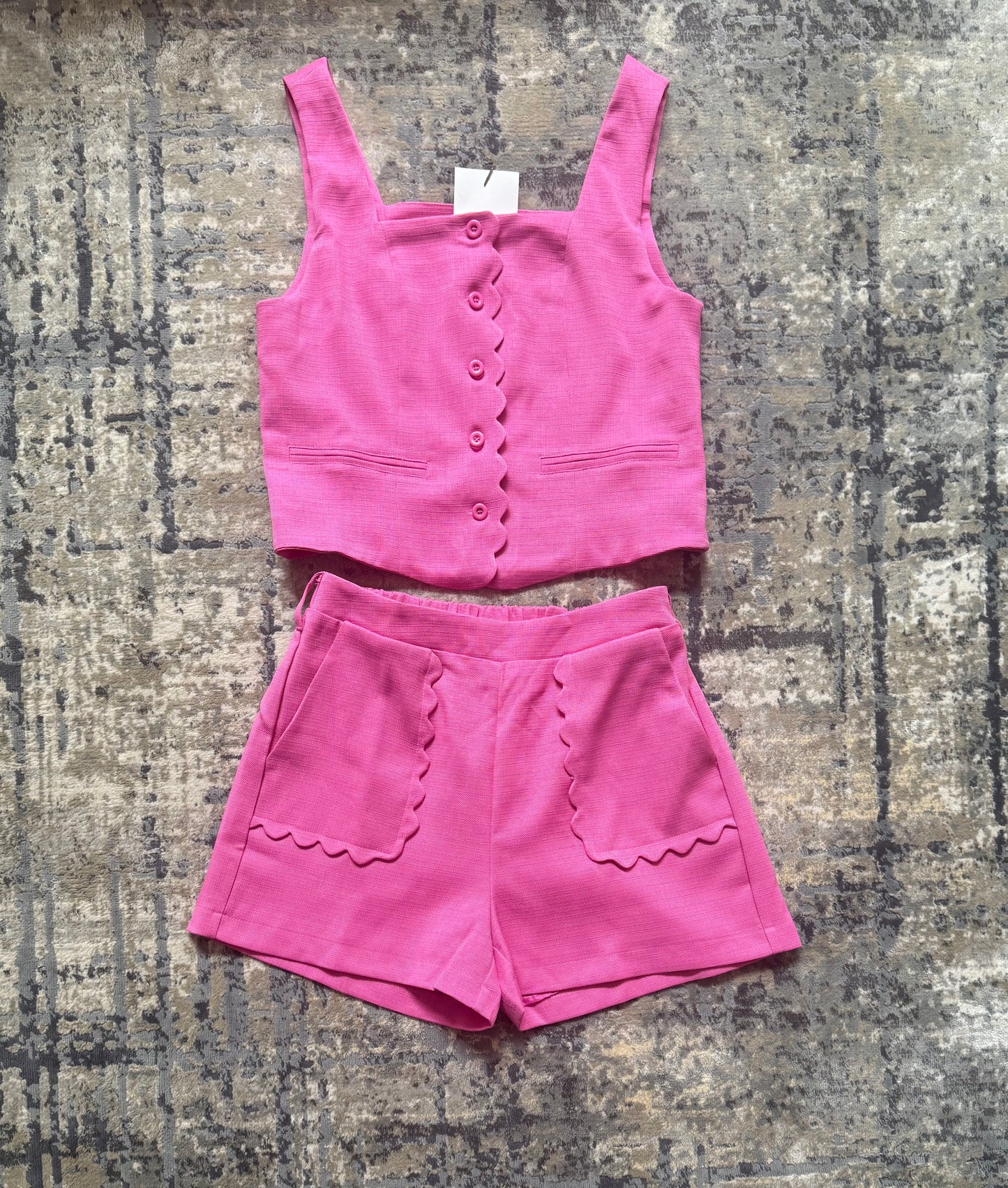 Alexandra Pink Scalloped Vest & Shorts Set