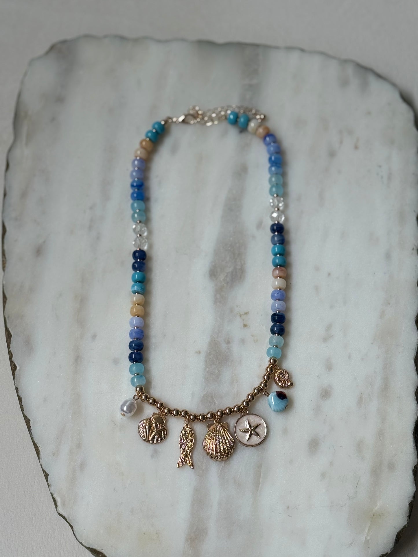 Azura Blue Beaded Nautical Charm Necklace - Kiyana Boutique