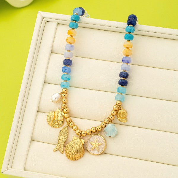 Azura Blue Beaded Nautical Charm Necklace - Kiyana Boutique