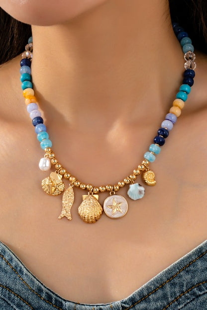 Azura Blue Beaded Nautical Charm Necklace - Kiyana Boutique