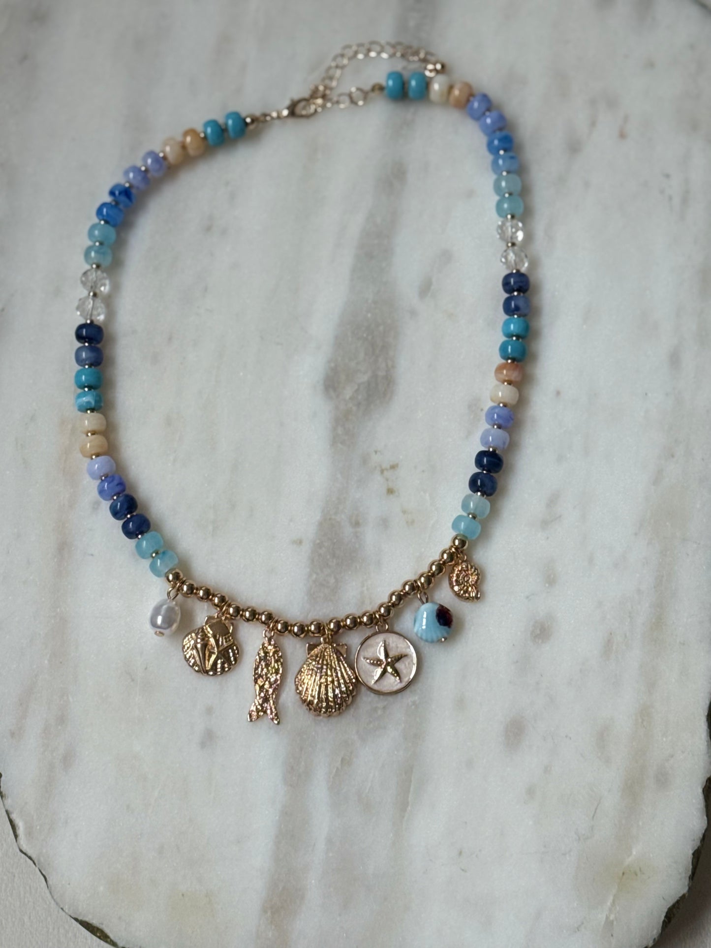 Azura Blue Beaded Nautical Charm Necklace - Kiyana Boutique