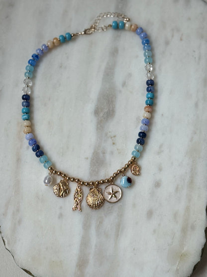 Azura Blue Beaded Nautical Charm Necklace - Kiyana Boutique