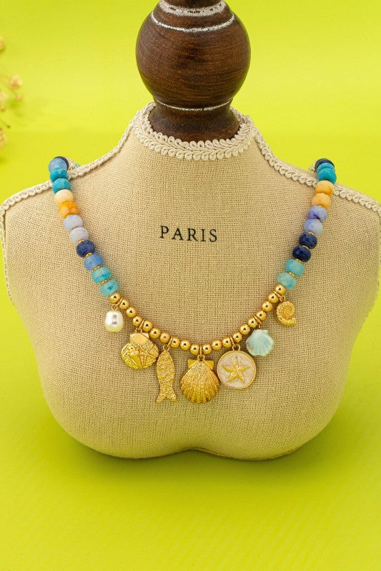 Azura Blue Beaded Nautical Charm Necklace - Kiyana Boutique