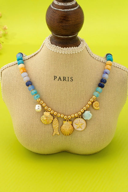 Azura Blue Beaded Nautical Charm Necklace - Kiyana Boutique