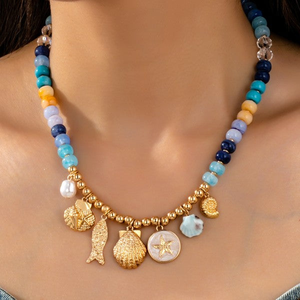 Azura Blue Beaded Nautical Charm Necklace - Kiyana Boutique