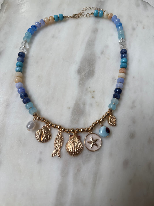 Azura Blue Beaded Nautical Charm Necklace