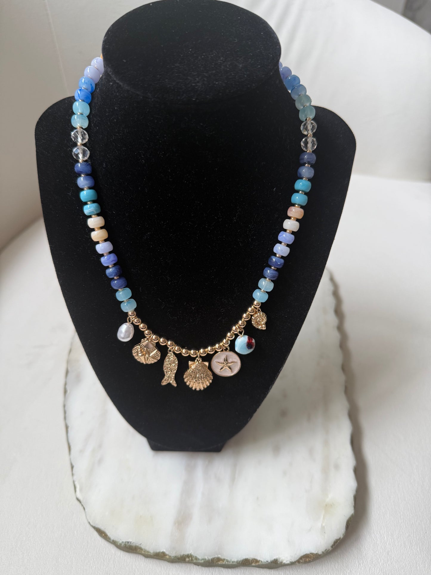 Azura Blue Beaded Nautical Charm Necklace - Kiyana Boutique
